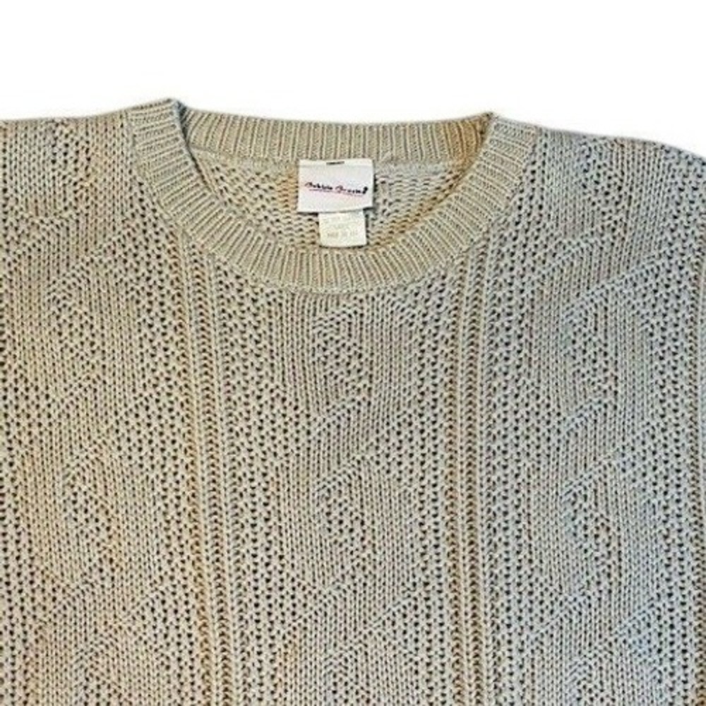 Bobbie Brooks Vintage Knit Sweater Mens Large Tan Cable Crewneck Made in USA